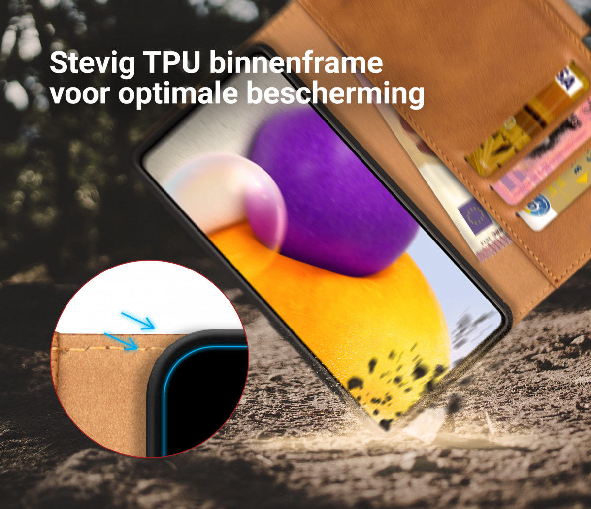 Rosso Element Samsung Galaxy A72 Hoesje Book Case Lichtbruin afbeelding 6
