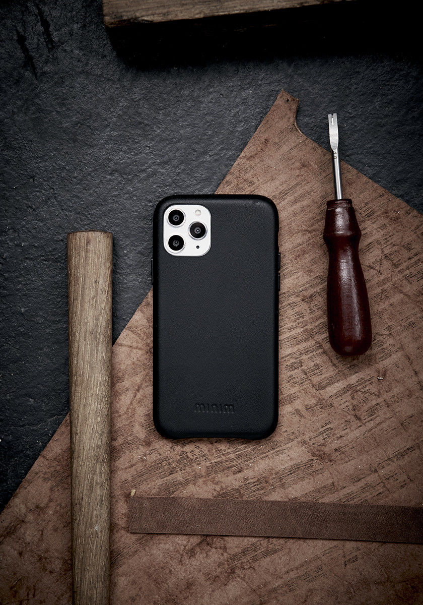 Minim Apple iPhone 12 Mini Hoesje Back Cover Echt Leer Zwart afbeelding 4