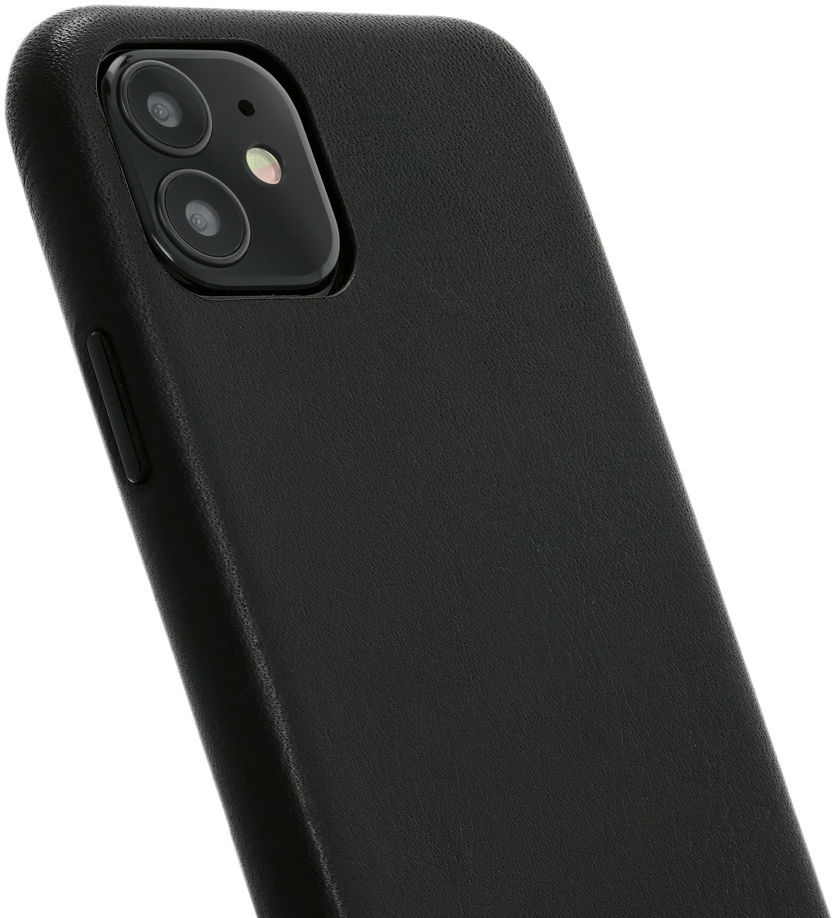 Minim Apple iPhone 12 Mini Hoesje Back Cover Echt Leer Zwart afbeelding 1