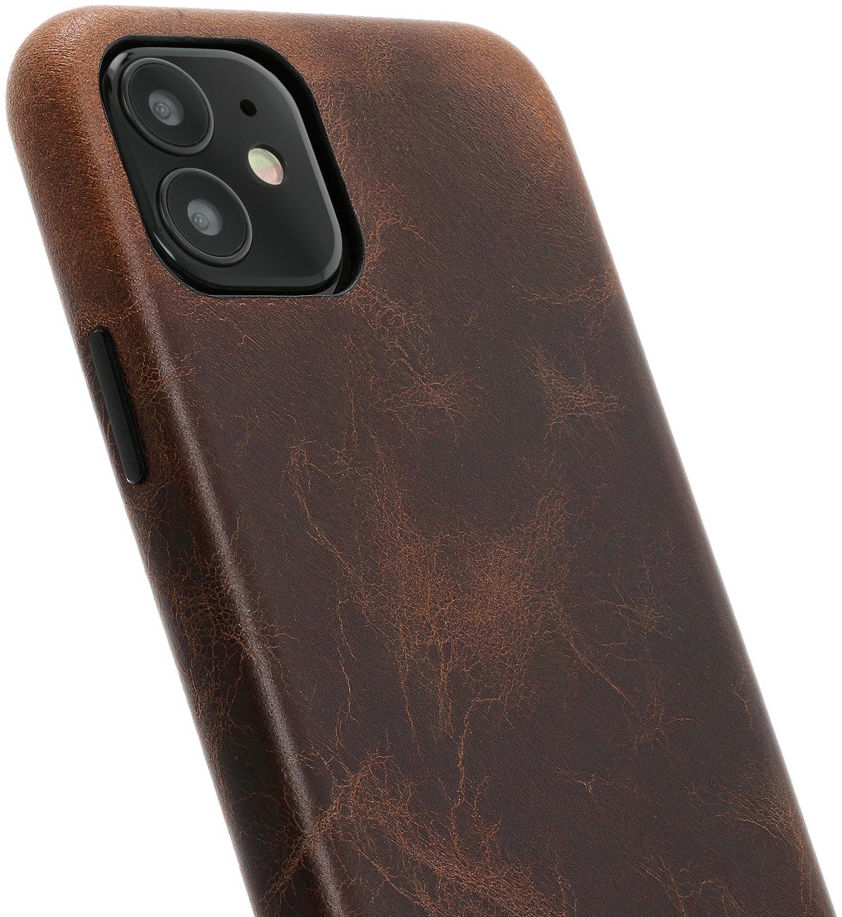 Minim Apple iPhone 12 Mini Hoesje Back Cover Echt Leer Bruin afbeelding 1