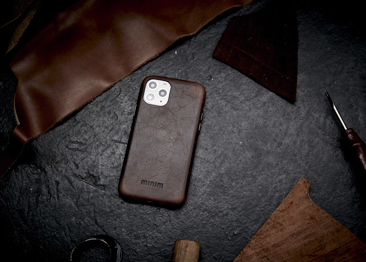 Minim Apple iPhone 12 Mini Hoesje Back Cover Echt Leer Bruin afbeelding 5