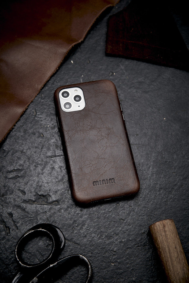 Minim Apple iPhone 12 Mini Hoesje Back Cover Echt Leer Bruin afbeelding 6