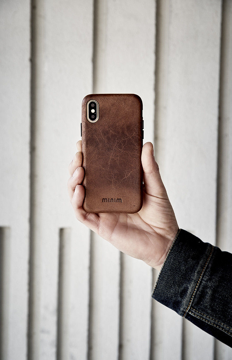 Minim Apple iPhone 12 / 12 Pro Hoesje Back Cover Echt Leer Cognac afbeelding 5