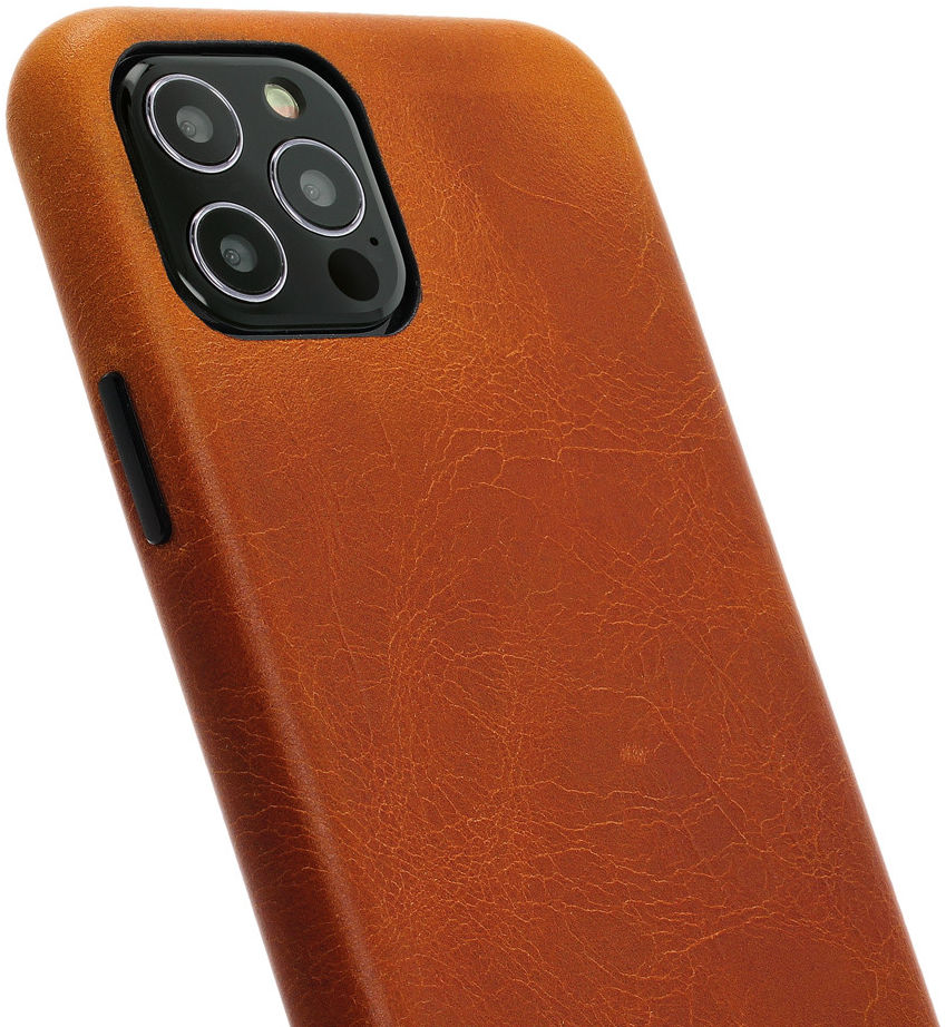 Minim Apple iPhone 12 / 12 Pro Hoesje Back Cover Echt Leer Cognac afbeelding 1