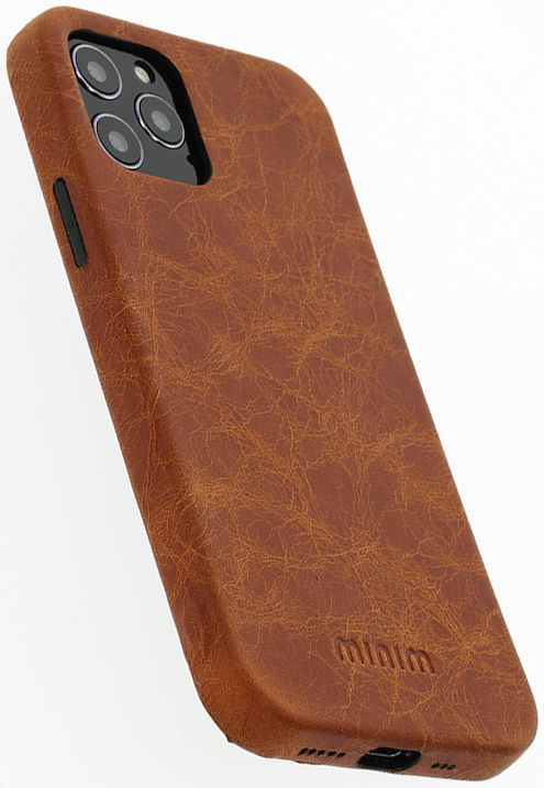 Minim Apple iPhone 12 / 12 Pro Hoesje Back Cover Echt Leer Cognac afbeelding 3