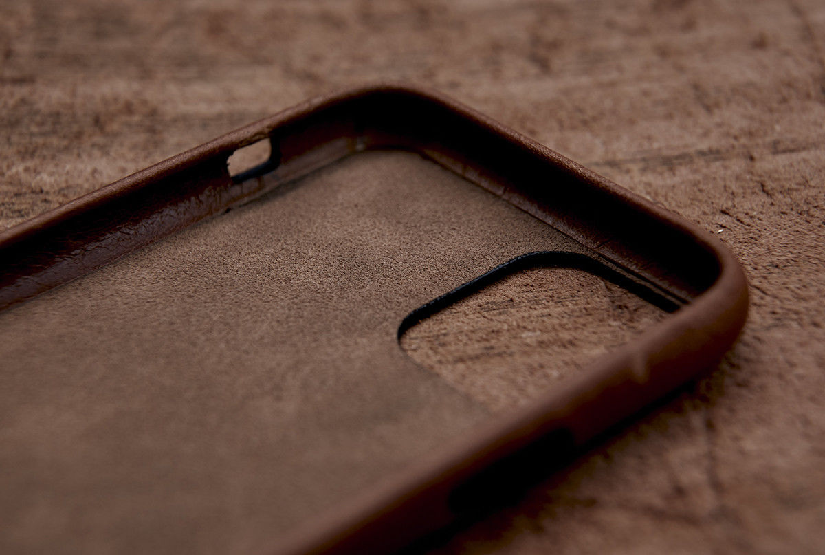 Minim Apple iPhone 12 / 12 Pro Hoesje Back Cover Echt Leer Cognac afbeelding 4