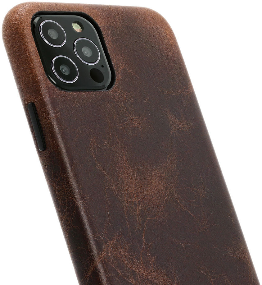 Minim Apple iPhone 12 / 12 Pro Hoesje Back Cover Echt Leer Bruin afbeelding 1