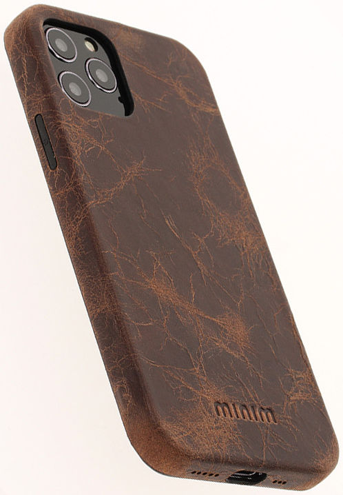 Minim Apple iPhone 12 / 12 Pro Hoesje Back Cover Echt Leer Bruin afbeelding 3
