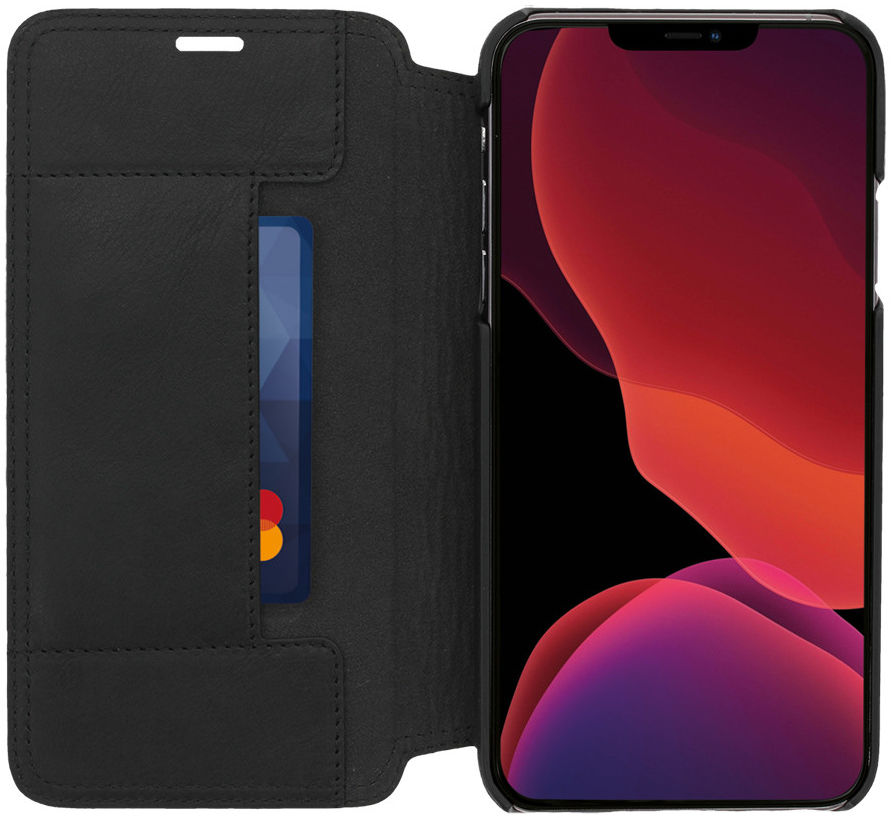 Minim Apple iPhone 12 / 12 Pro Hoesje Echt Leer Book Case Zwart afbeelding 1