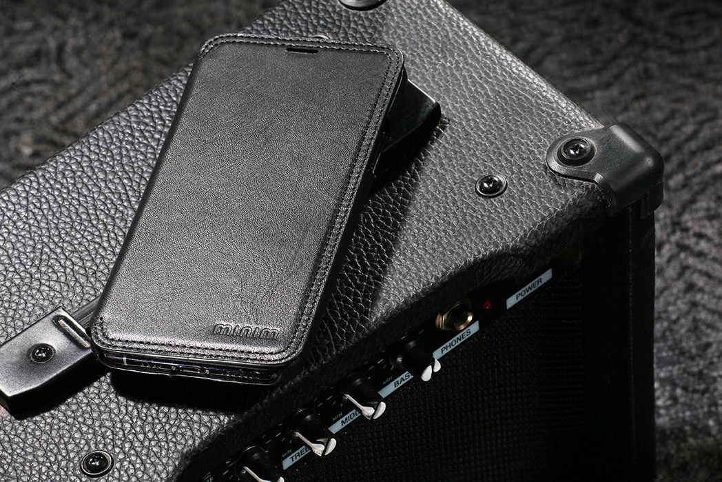 Minim Apple iPhone 12 / 12 Pro Hoesje Echt Leer Book Case Zwart afbeelding 8
