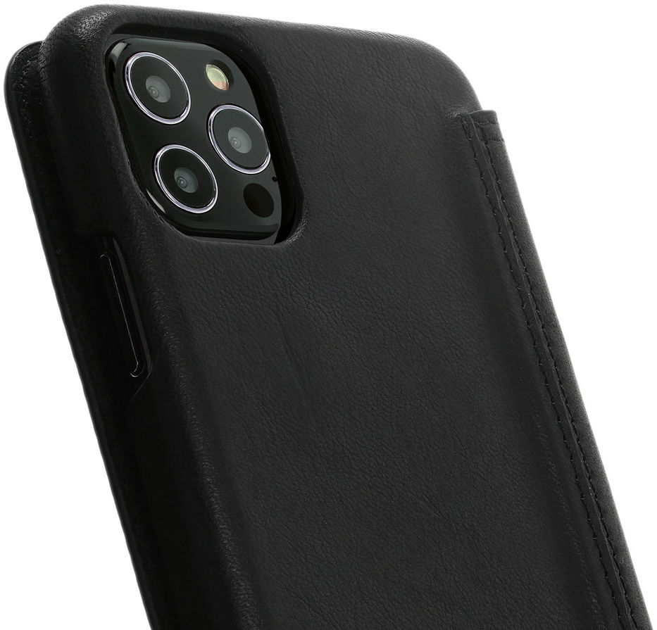 Minim Apple iPhone 12 / 12 Pro Hoesje Echt Leer Book Case Zwart afbeelding 2