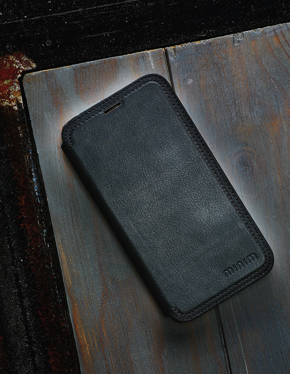 Minim Apple iPhone 12 / 12 Pro Hoesje Echt Leer Book Case Zwart afbeelding 5