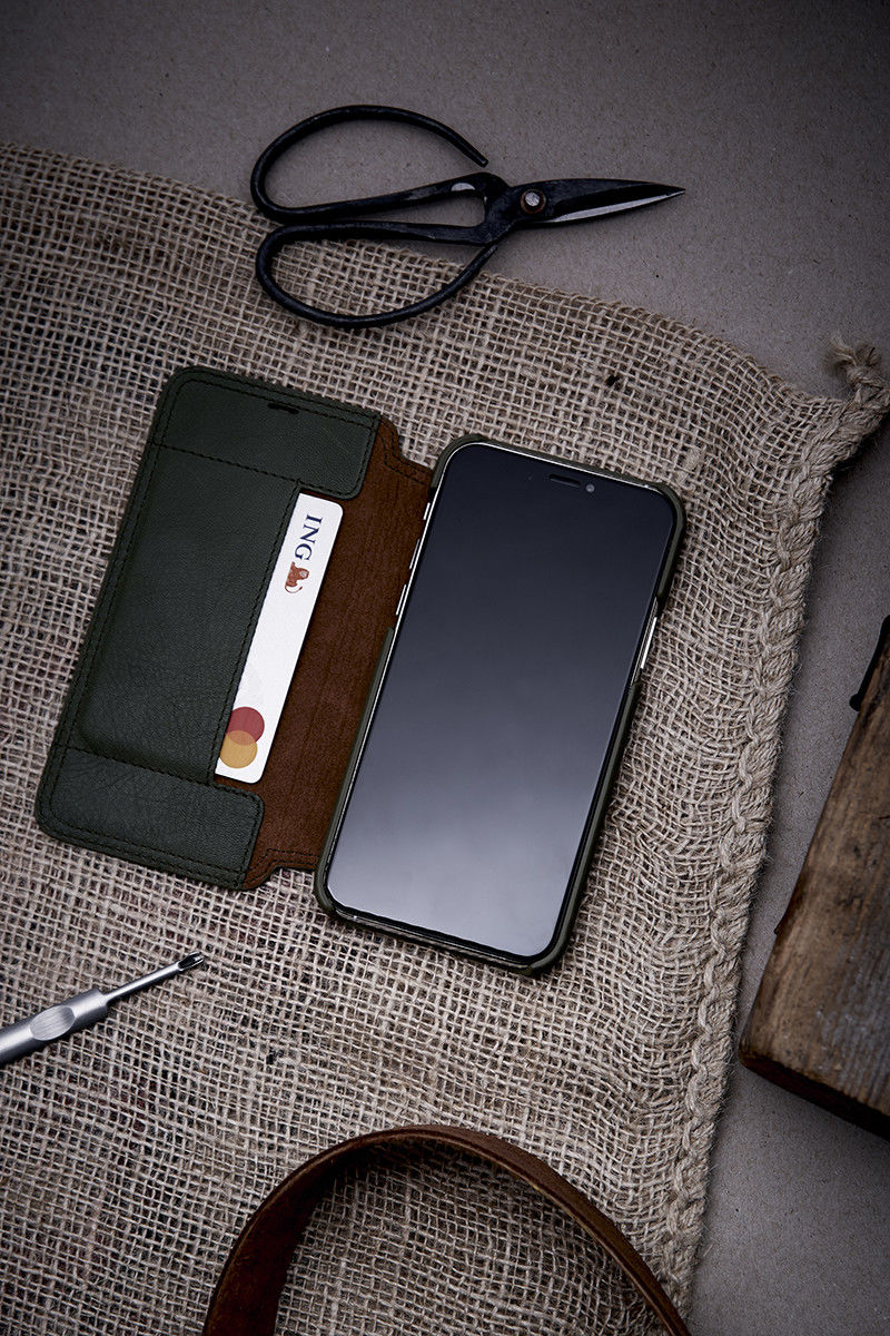 Minim Apple iPhone 12 / 12 Pro Hoesje Echt Leer Book Case Zwart afbeelding 7