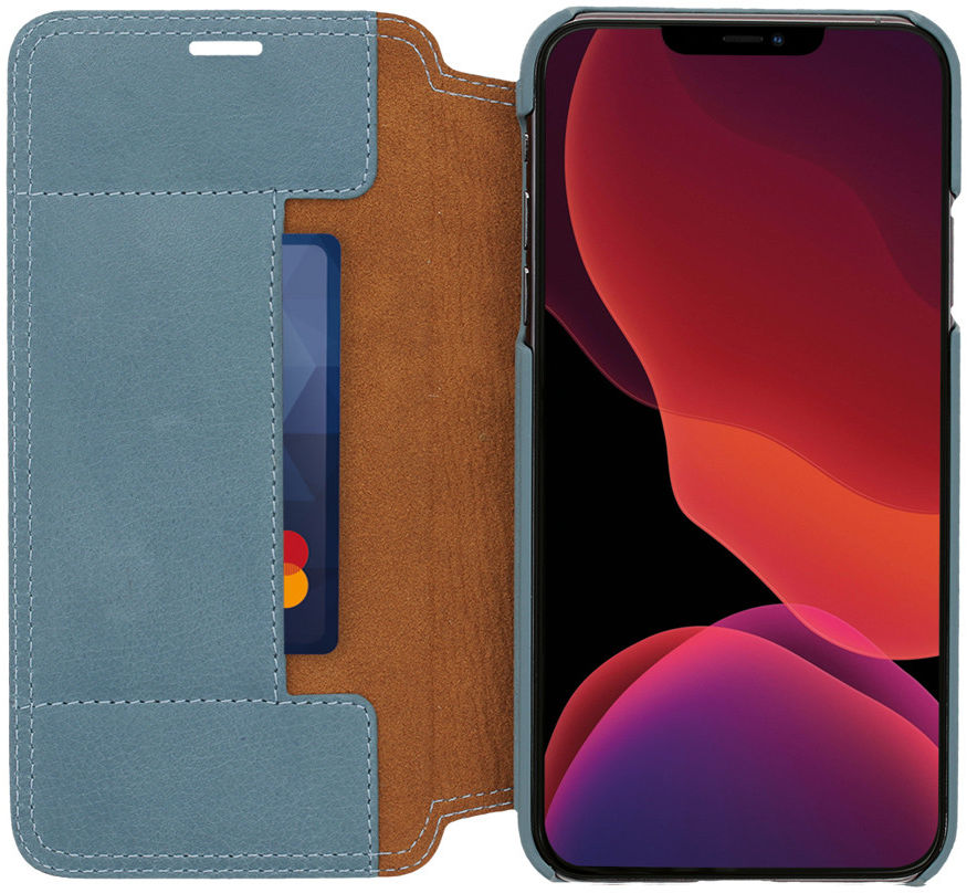 Minim Apple iPhone 12 / 12 Pro Hoesje Echt Leer Book Case Blauw afbeelding 1