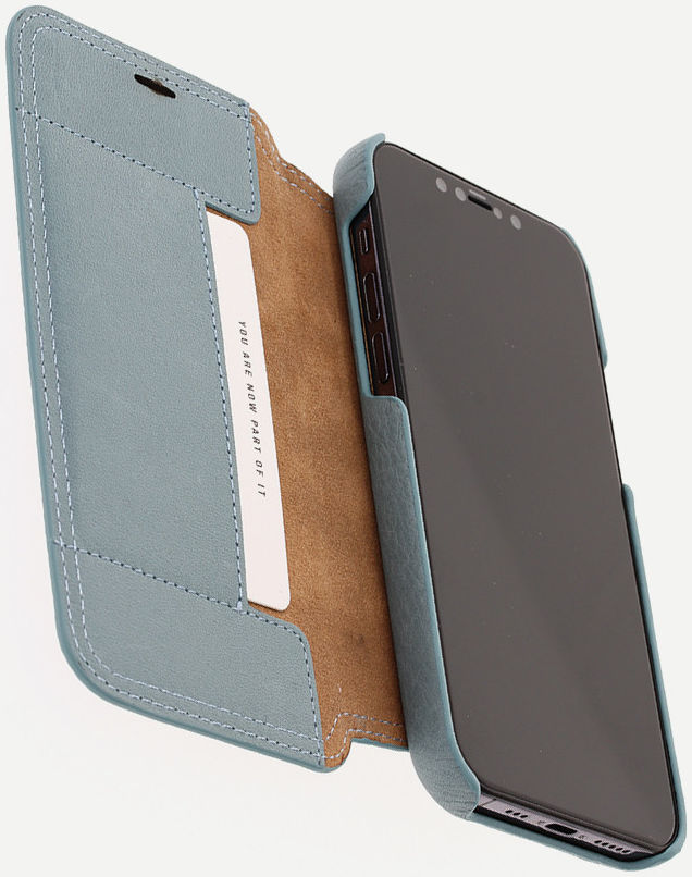 Minim Apple iPhone 12 / 12 Pro Hoesje Echt Leer Book Case Blauw afbeelding 14