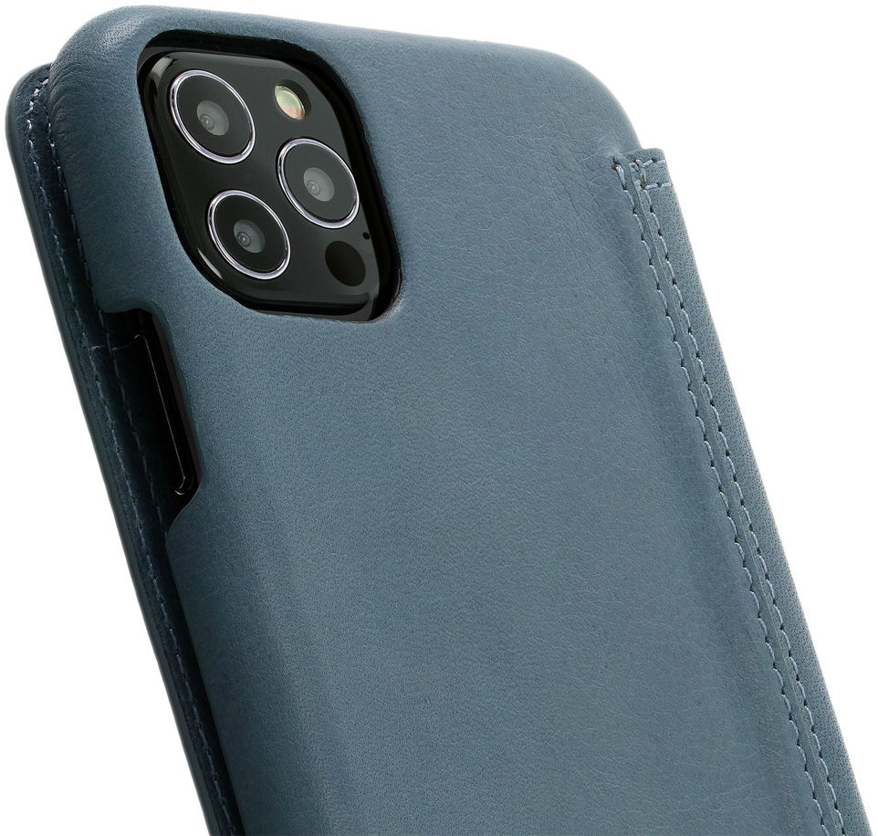 Minim Apple iPhone 12 / 12 Pro Hoesje Echt Leer Book Case Blauw afbeelding 2
