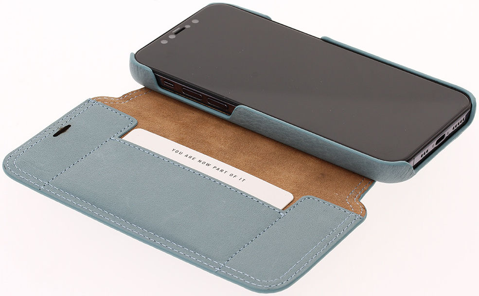 Minim Apple iPhone 12 / 12 Pro Hoesje Echt Leer Book Case Blauw afbeelding 4