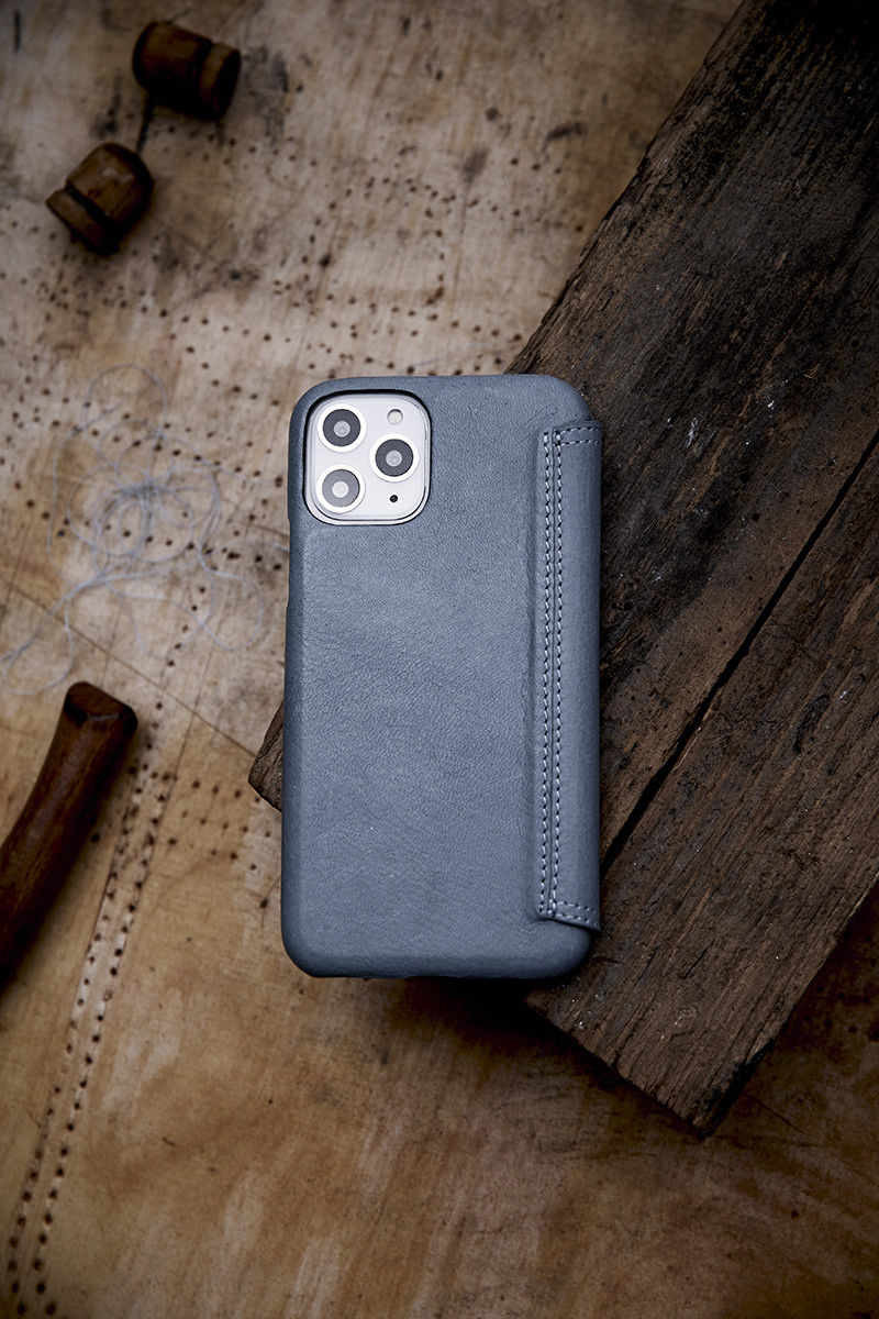Minim Apple iPhone 12 / 12 Pro Hoesje Echt Leer Book Case Blauw afbeelding 6