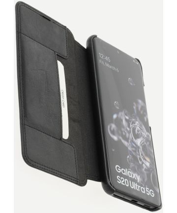 Minim Samsung Galaxy S20 Ultra Hoesje Echt Leer Book Case Zwart Hoesjes