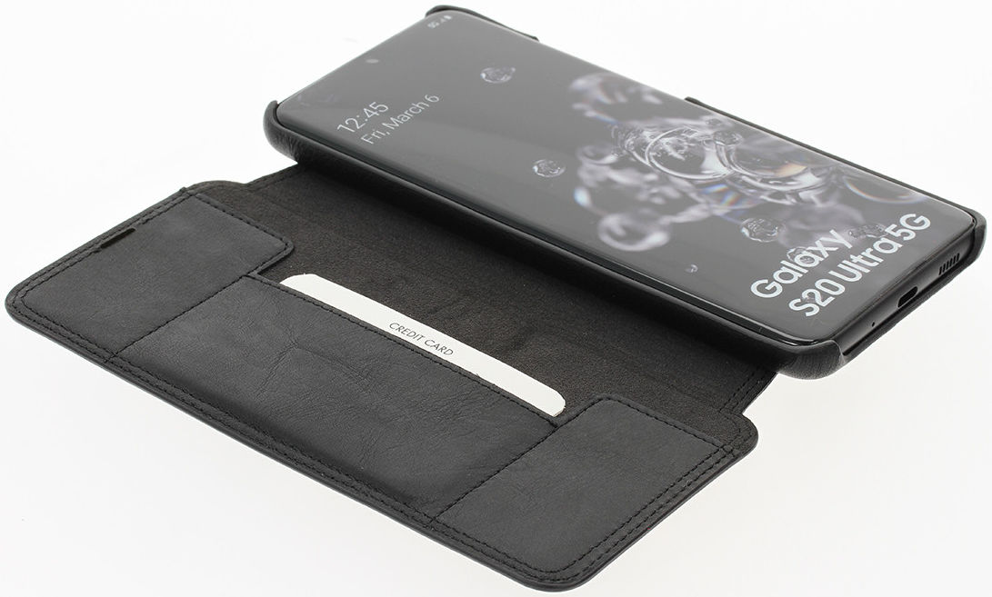 Minim Samsung Galaxy S20 Ultra Hoesje Echt Leer Book Case Zwart afbeelding 2