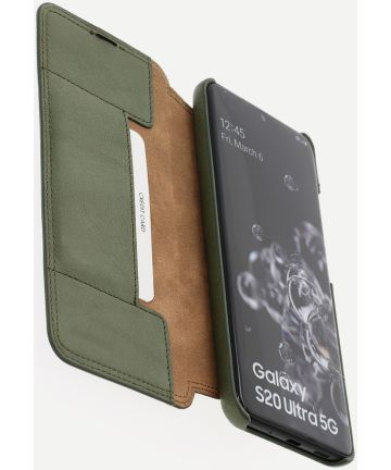 Minim Samsung Galaxy S20 Ultra Hoesje Echt Leer Book Case Groen Hoesjes