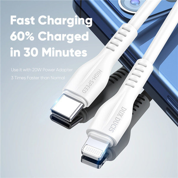 Dux Ducis 20W USB-C naar Apple Lightning Oplaad Kabel 1 Meter Wit afbeelding 4