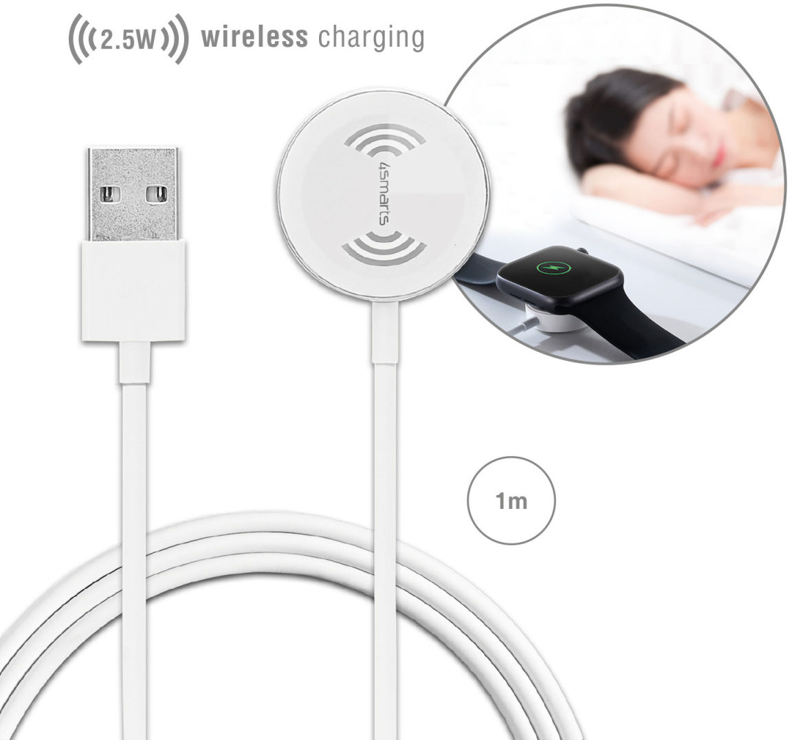4smarts VoltBeam Apple Watch Draadloze Oplader 1 Meter Wit afbeelding 3