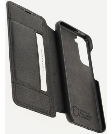 Minim Samsung Galaxy S21 Hoesje Echt Leer Book Case Zwart Hoesjes