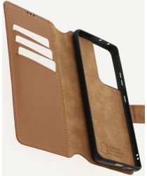 Minim 2-in-1 Samsung S21 Ultra Hoesje Book Case en Back Cover Bruin