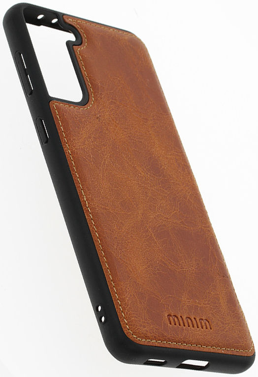 Minim Samsung Galaxy S21 Plus Hoesje Back Cover Echt Leer Cognac afbeelding 1
