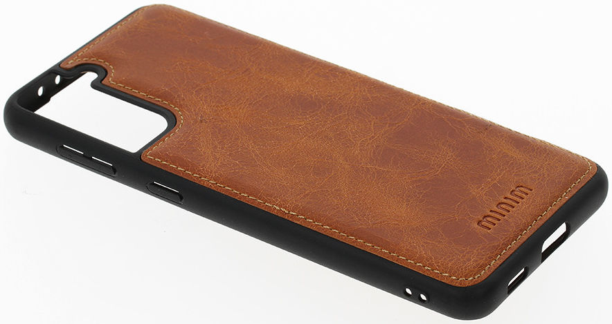 Minim Samsung Galaxy S21 Plus Hoesje Back Cover Echt Leer Cognac afbeelding 2
