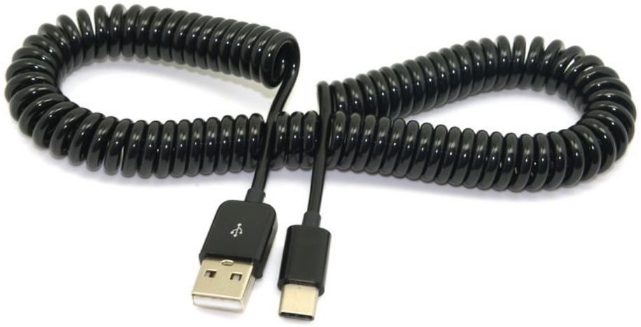 Universele Rekbare USB-A naar USB-C Krulsnoer Kabel 3 Meter Zwart afbeelding 1