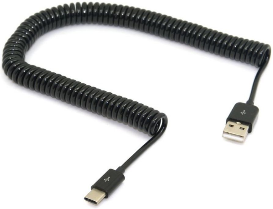 Universele Rekbare USB-A naar USB-C Krulsnoer Kabel 3 Meter Zwart afbeelding 2