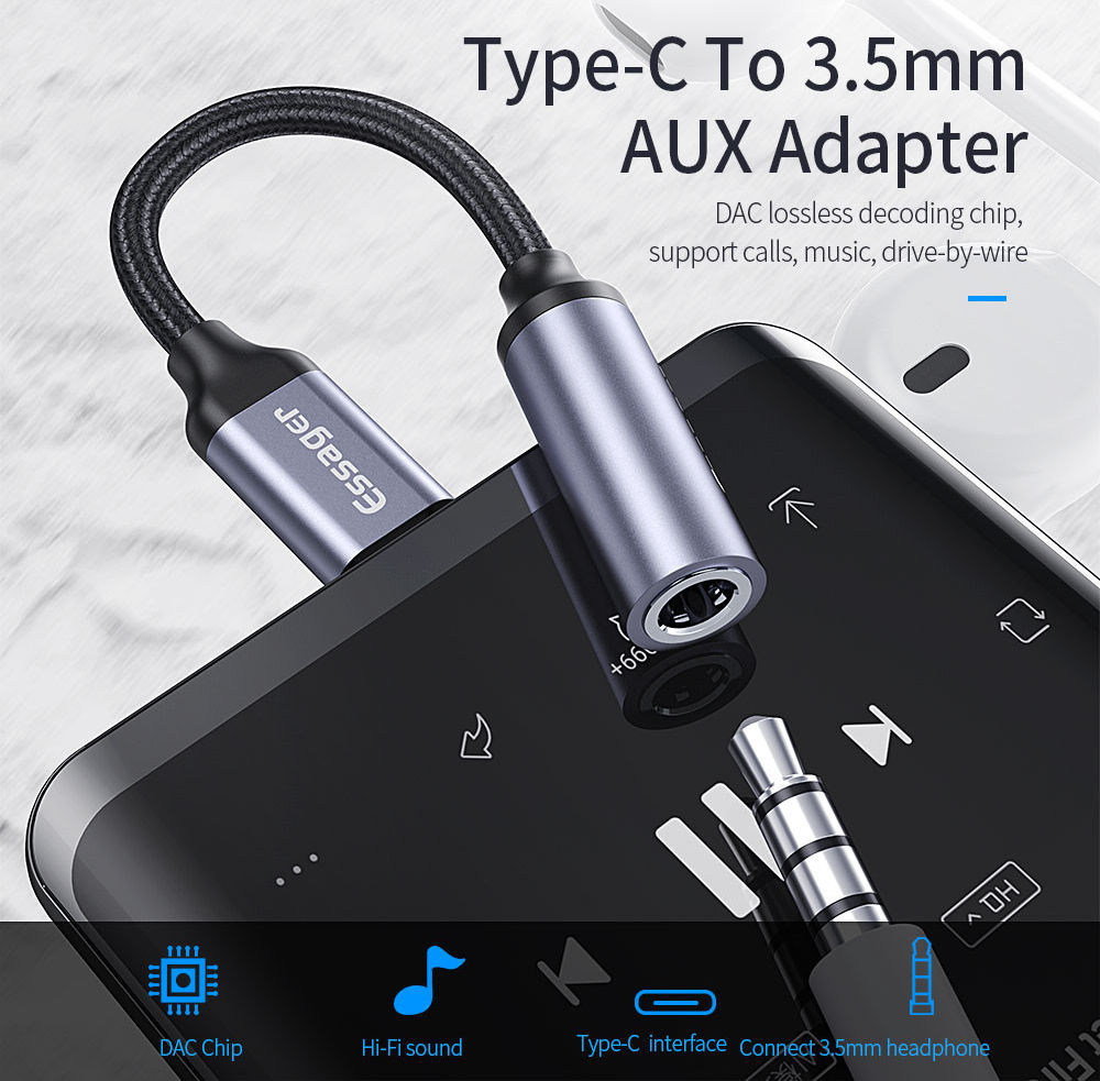 Essager Usb C Naar 3 5mm Jack Female Aux Kabel Dac Connector Grijs Gsmpunt Nl