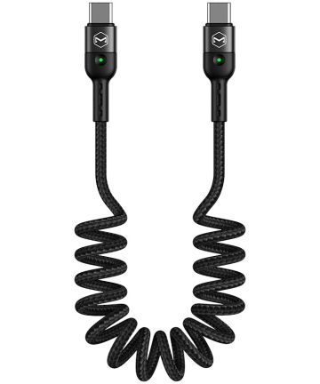 Uitrekbare USB-C naar USB-C Krulsnoer Kabel 60 Watt PD 1.8m Zwart Kabels
