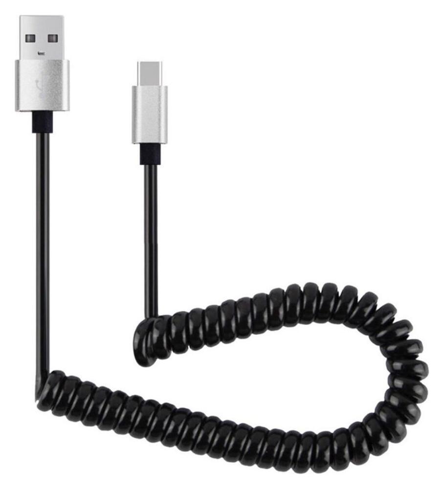 Universele Rekbare USB-C Krulsnoer Kabel 90 Centimeter Grijs afbeelding 1