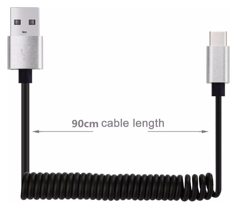 Universele Rekbare USB-C Krulsnoer Kabel 90 Centimeter Grijs afbeelding 2