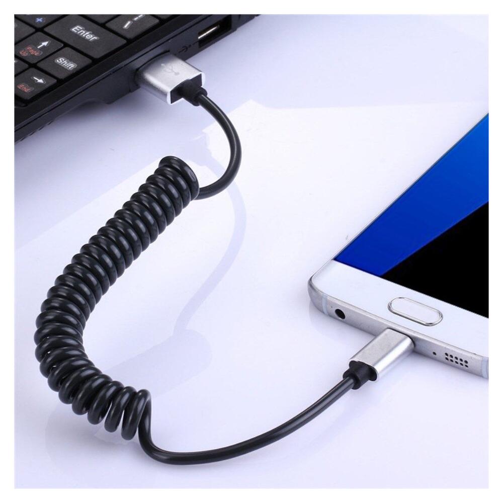 Universele Rekbare USB-C Krulsnoer Kabel 90 Centimeter Grijs afbeelding 5