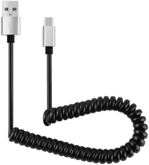 Universele Rekbare USB-C Krulsnoer Kabel 90 Centimeter Grijs afbeelding 1