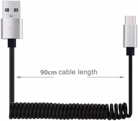 Universele Rekbare USB-C Krulsnoer Kabel 90 Centimeter Grijs afbeelding 2