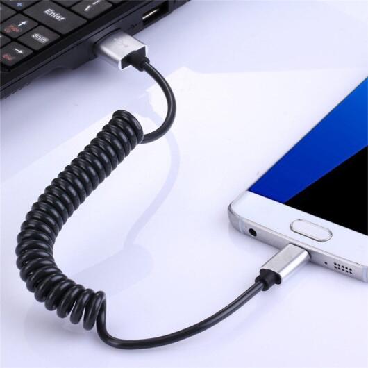 Universele Rekbare USB-C Krulsnoer Kabel 90 Centimeter Grijs afbeelding 5