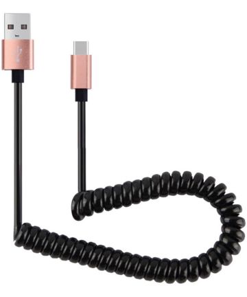 Universele Rekbare USB-C Krulsnoer Kabel 90 Centimeter Roze Kabels
