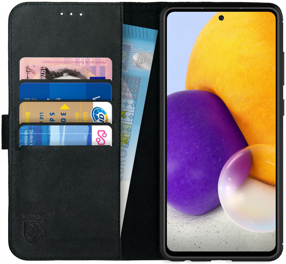 Rosso Deluxe Samsung Galaxy A72 Hoesje Echt Leer Book Case Zwart afbeelding 1