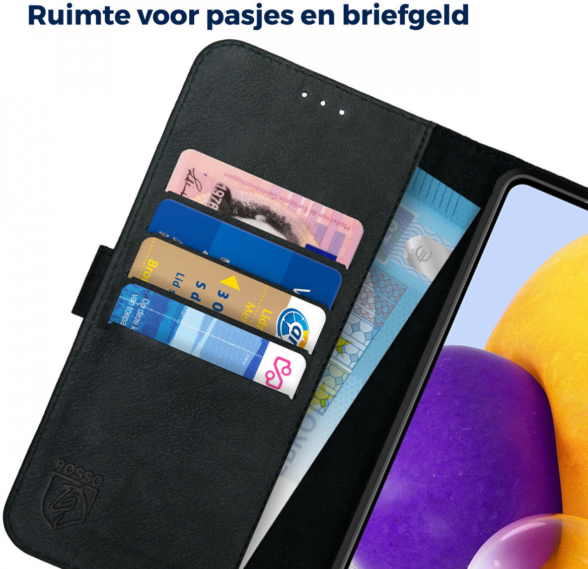 Rosso Deluxe Samsung Galaxy A72 Hoesje Echt Leer Book Case Zwart afbeelding 5