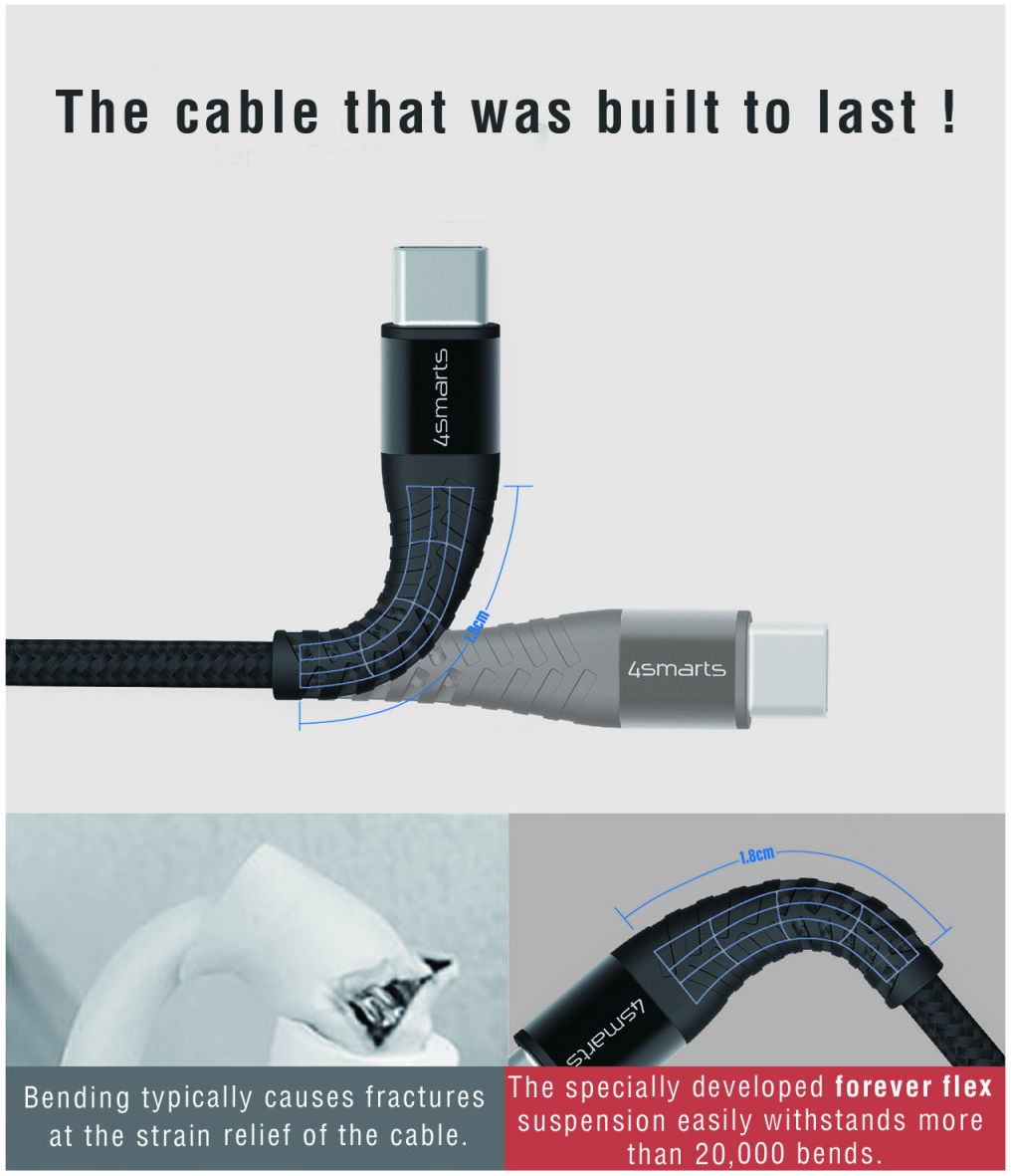 4smarts 20W USB-C naar Apple Lightning Kabel 3 Meter 3A Zwart/Grijs afbeelding 5