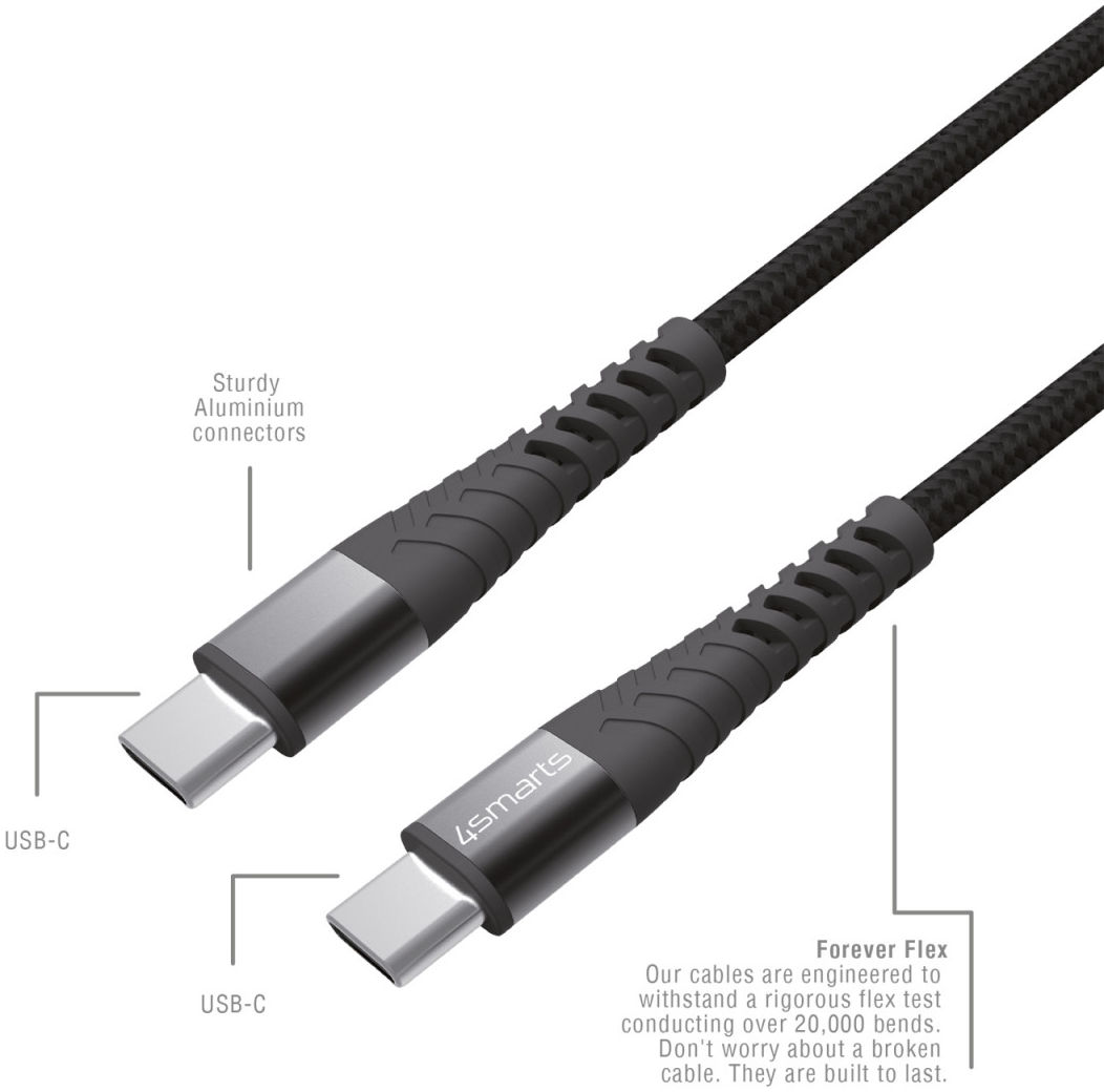 4smarts PremiumCord USB-C naar USB-C Kabel Zwart Grijs 25CM afbeelding 4