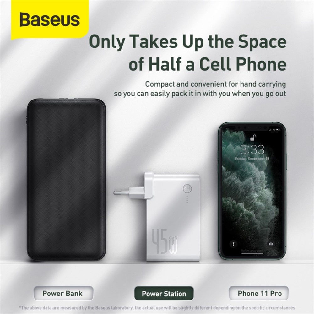 Baseus 2-in-1 Powerbank 10.000mAh en Oplader 45W + USB-C Kabel 1M Wit afbeelding 6