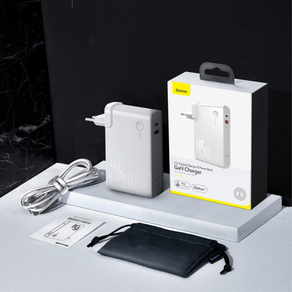 Baseus 2-in-1 Powerbank 10.000mAh en Oplader 45W + USB-C Kabel 1M Wit afbeelding 7