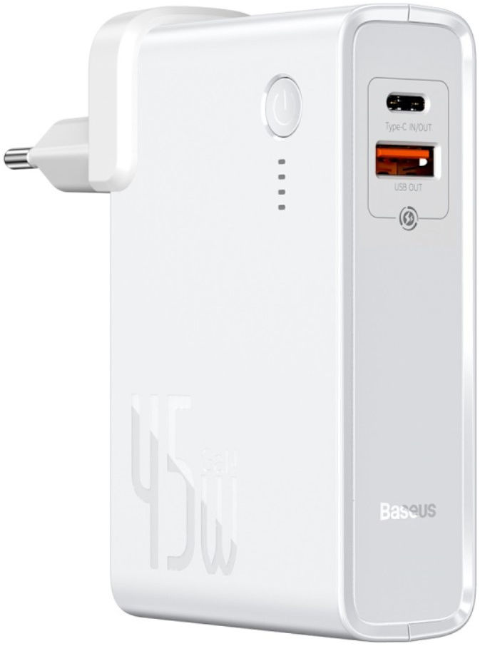Baseus 2-in-1 Powerbank 10.000mAh en Oplader 45W + USB-C Kabel 1M Wit afbeelding 1