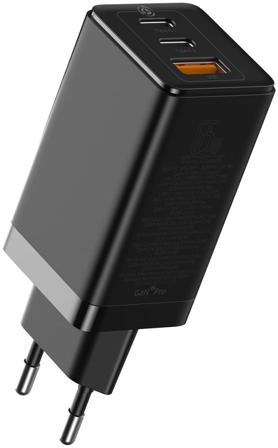 Baseus GaN2 Pro Snellader 65W met PD + USB-C Kabel 1M Zwart afbeelding 1